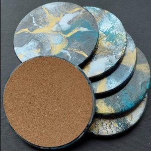 Tile Coasters (6 pc) Circle, Golden, 4 inch