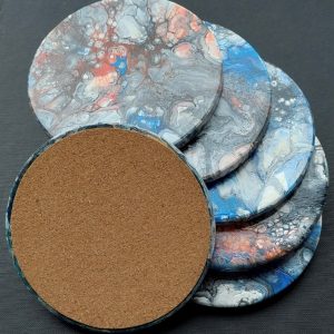 Tile Coasters (6 pc) Circle, Orange/Blue, 4 inch